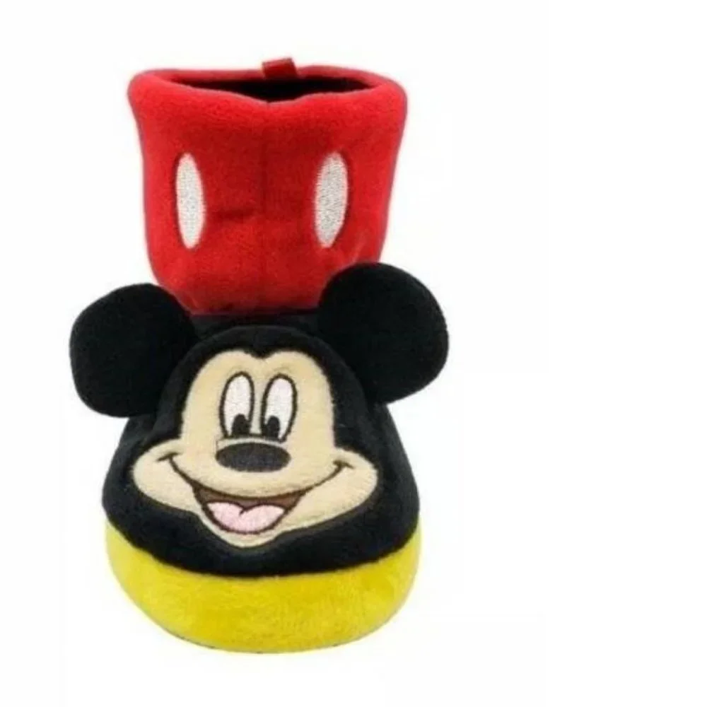 Toddler Boys Disney Mickey Mouse Slippers 9/10T Red Black Booties Slip On Winter